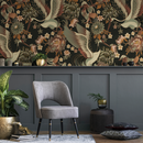 Chinoiserie Wallpaper with Elegant Cranes in Brown, Green, and Rust - D246