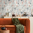Wildflower Wallpaper with a Delicate Meadow Motif in Blue, Rust, and Green - D317
