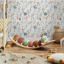Wildflower Wallpaper with a Delicate Meadow Motif in Blue, Rust, and Green - D317