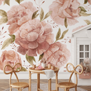 Floral Wallpaper with Large Watercolor Roses in Clay and Green - D322