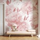 Floral Wallpaper with a Watercolor Rose Mural in Pink - D323