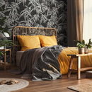 Botanical Wallpaper with a Stylized Palm Leaf Motif in Black and Gray - D336