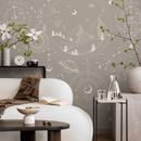 Astrology Wallpaper with Celestial Mountains in Taupe and Cream - D340