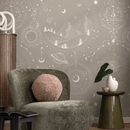 Astrology Wallpaper with Celestial Mountains in Taupe and Cream - D340
