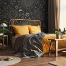 Celestial Wallpaper with Sun and Moon Motifs in Black and Gold - D342