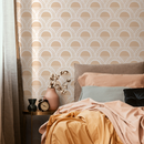 Scallop Wallpaper with a Boho Sunrise Motif in Orange - D348