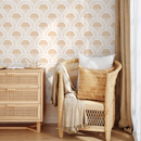 Scallop Wallpaper with a Boho Sunrise Motif in Orange - D348