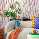 Abstract Wallpaper with Wavy Brushstroke Lines in Pink - D351