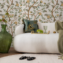 Chinoiserie Wallpaper with Vintage Winding Floral Branches in Gold, Green, and Blue - D503