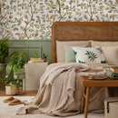 Chinoiserie Wallpaper with Vintage Winding Floral Branches in Gold, Green, and Blue - D503
