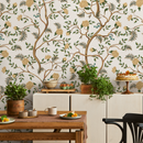 Chinoiserie Wallpaper with Vintage Winding Floral Branches in Gold, Green, and Blue - D503
