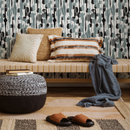 Abstract Wallpaper with Vertical Brushstrokes in Black and Green - D538