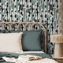 Abstract Wallpaper with Vertical Brushstrokes in Black and Green - D538