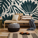 Abstract Wallpaper with a Bold Botanical Motif in Deep Steel Blue - D662