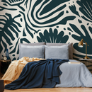 Abstract Wallpaper with a Bold Botanical Motif in Deep Steel Blue - D662