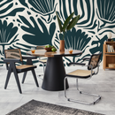 Abstract Wallpaper with a Bold Botanical Motif in Deep Steel Blue - D662