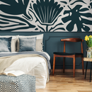 Abstract Wallpaper with a Bold Botanical Motif in Deep Steel Blue - D662