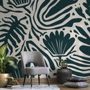 Abstract Wallpaper with a Bold Botanical Motif in Deep Steel Blue - D662