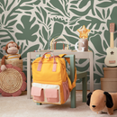 Abstract Wallpaper with a Stylized Leaf Motif in Sage Green and Cream - D697