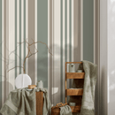 Striped Wallpaper with Vertical Lines in Green, Taupe, and Cream - D808