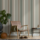 Striped Wallpaper with Vertical Lines in Green, Taupe, and Cream - D808