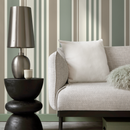 Striped Wallpaper with Vertical Lines in Green, Taupe, and Cream - D808