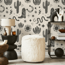Western Wallpaper with Desert Icons in Charcoal and Beige - D826