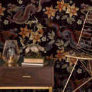 Chinoiserie Wallpaper with Dragons and Florals in Red and Orange - D874