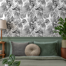 Botanical Wallpaper with a Floral Sketch in Grayscale - D973