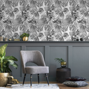 Botanical Wallpaper with a Floral Sketch in Grayscale - D973