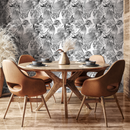 Botanical Wallpaper with a Floral Sketch in Grayscale - D973