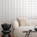 Minimalist Scandinavian Dotted Leaf Wallpaper in Gray - D983