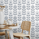 Scandinavian Wallpaper with a Stylized Folk Art Floral Motif in Gray - D988