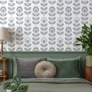 Scandinavian Wallpaper with a Stylized Folk Art Floral Motif in Gray - D988