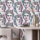 Classical Art Wallpaper with a Pop Art Glitch Effect in Pink, Cyan, and Black - D998