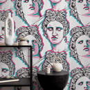 Classical Art Wallpaper with a Pop Art Glitch Effect in Pink, Cyan, and Black - D998
