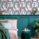 Classical Art Wallpaper with a Pop Art Glitch Effect in Pink, Cyan, and Black - D998