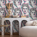 Classical Art Wallpaper with a Pop Art Glitch Effect in Pink, Cyan, and Black - D998