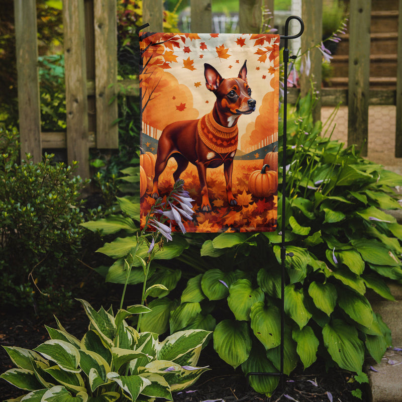 Red Miniature Pinscher Fall Garden Flag