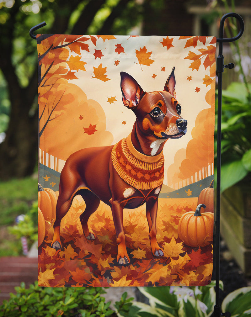 Red Miniature Pinscher Fall Garden Flag