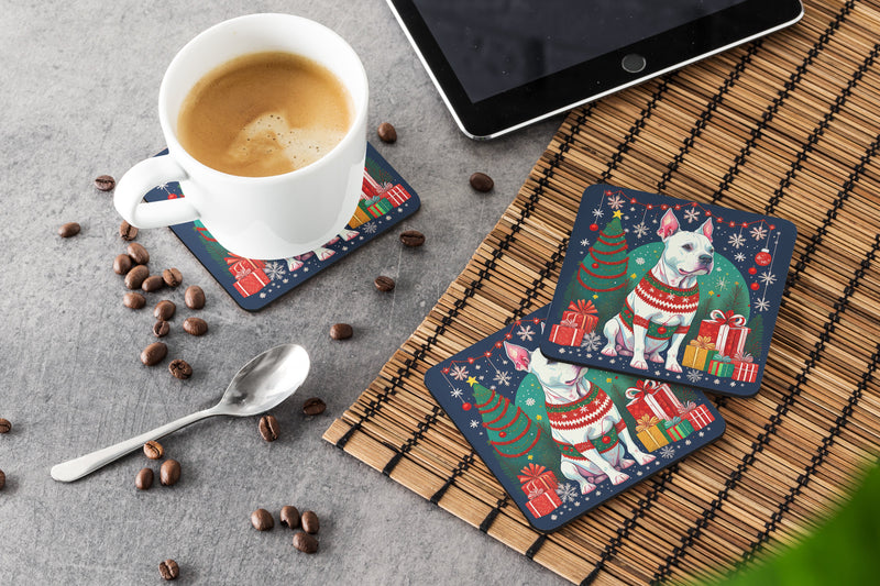 White Pit Bull Terrier Christmas Foam Coasters