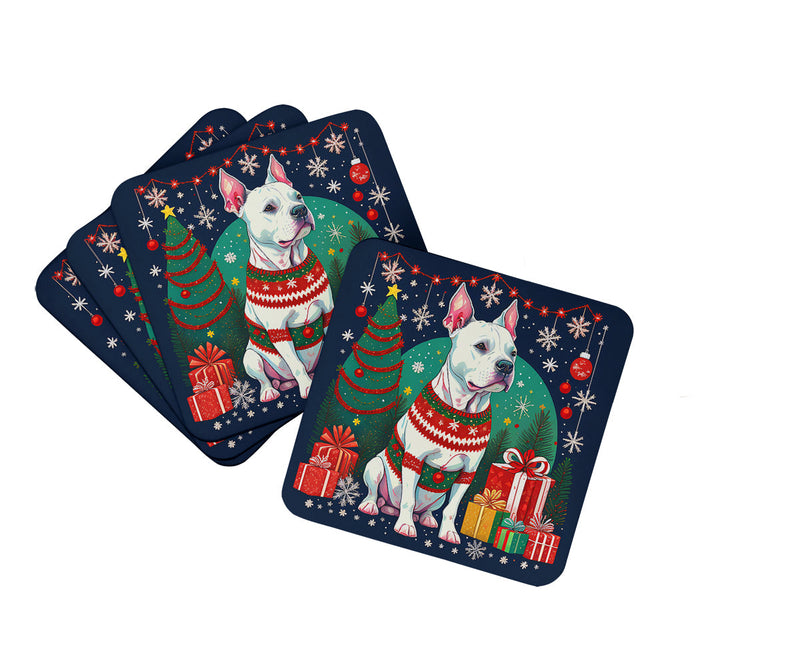 White Pit Bull Terrier Christmas Foam Coasters