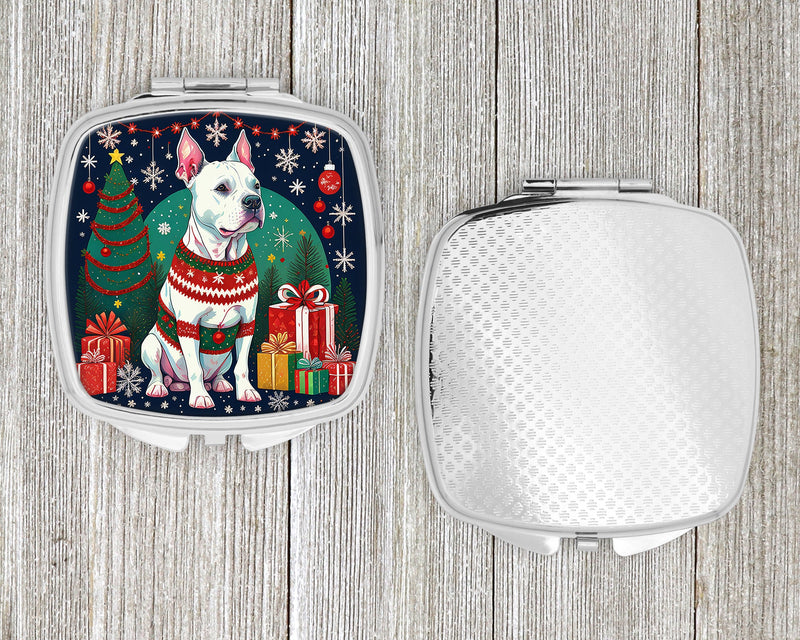 White Pit Bull Terrier Christmas Compact Mirror