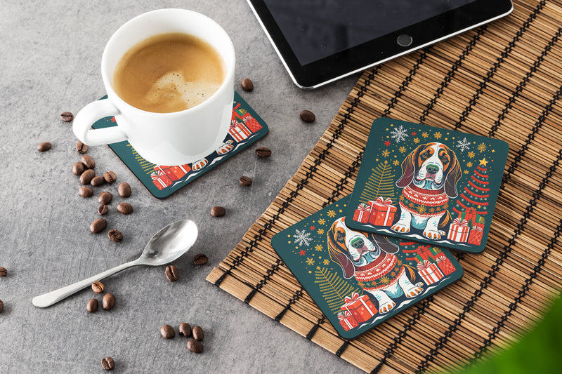 Basset Hound Christmas Foam Coasters