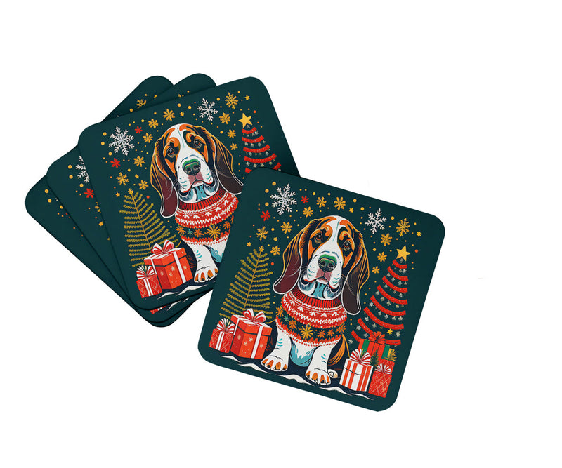 Basset Hound Christmas Foam Coasters