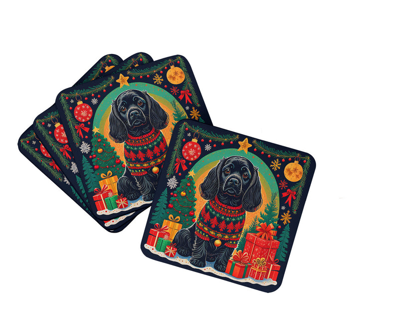 Black Cocker Spaniel Christmas Foam Coasters