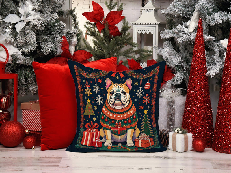 English Bulldog Christmas Fabric Decorative Pillow