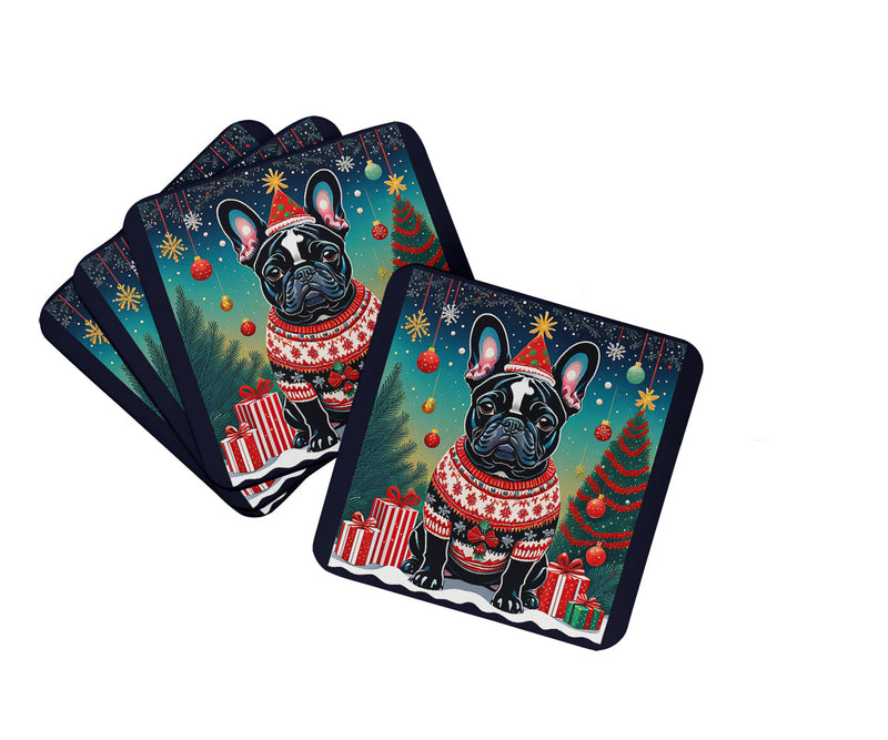 Black French Bulldog Christmas Foam Coasters