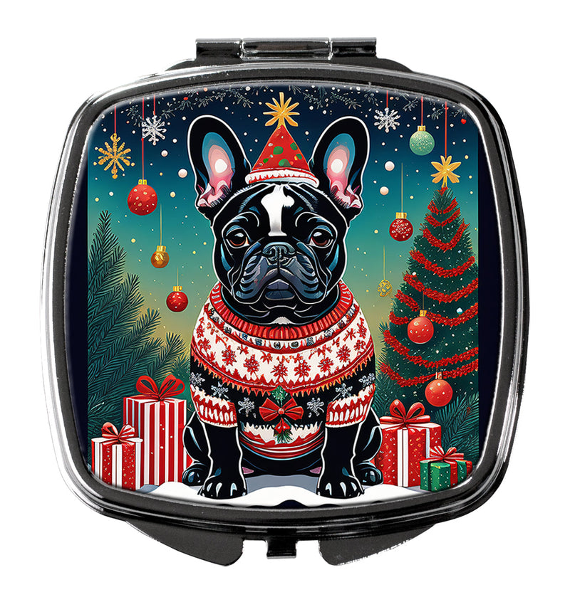 Black French Bulldog Christmas Compact Mirror