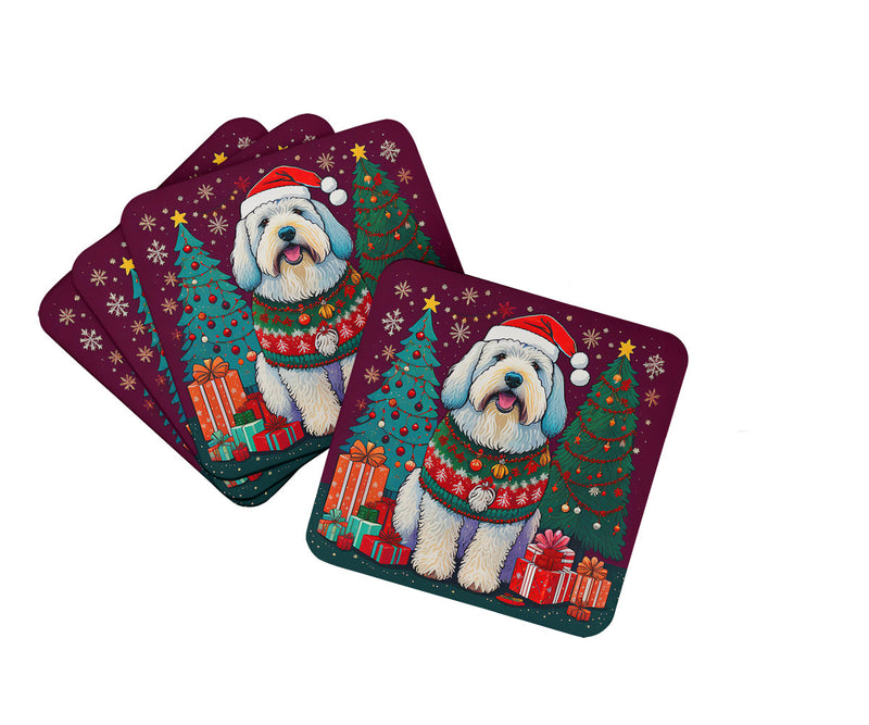 Old English Sheepdog Christmas Foam Coasters